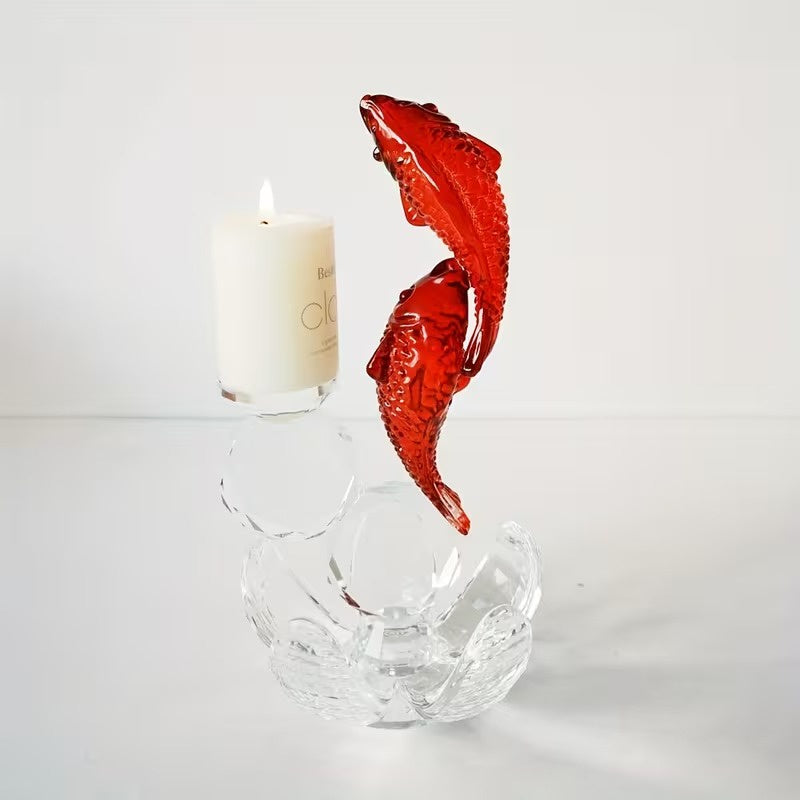 Candle Holder with Sculpted Fish Figures