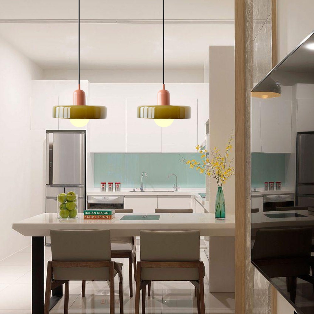 Pendant Light Bauhaus Coloured Glass Disc Retro Kitchen Island Dining Table Cafe