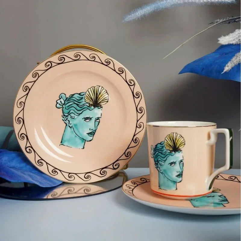 Greek Pattern Dinner Plate and Mug Mediterranean Tableware