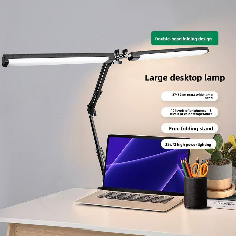 Desk Lamp LED Double Head Clip On Folding Long Arm Dimmable USB Monitor Office Craft Light