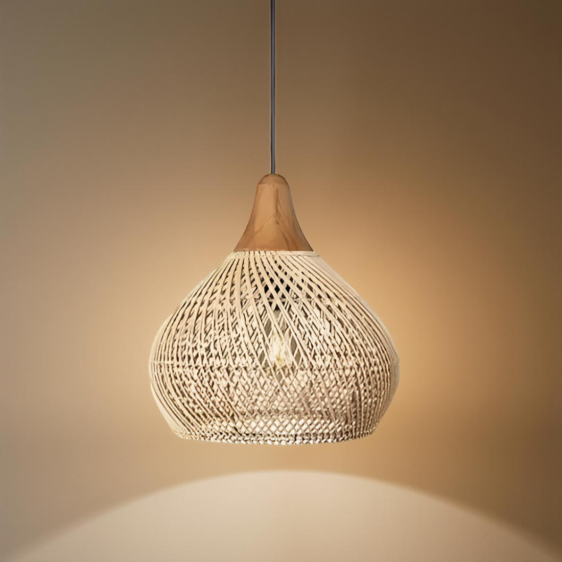 Pendant Light Handwoven Rattan Bell Boho Dining Room Kitchen Island Bedroom
