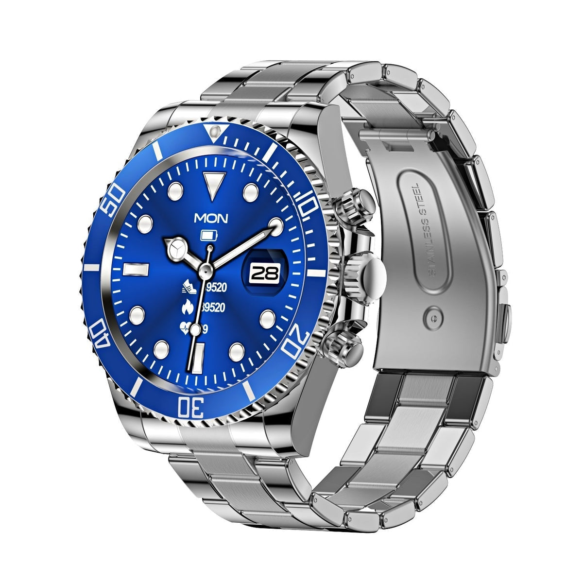 Smart Watch Stainless Steel Band Fitness Tracker Heart Rate Sleep Call Notifications IP68