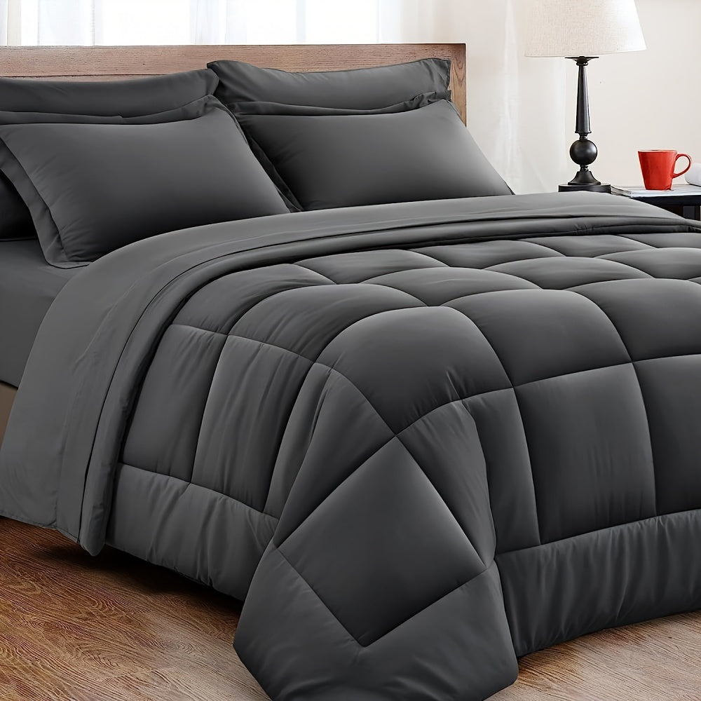 Comforter Set 3 Piece Quilted All Season Microfibre Fill Bedding Bedroom Guest Room