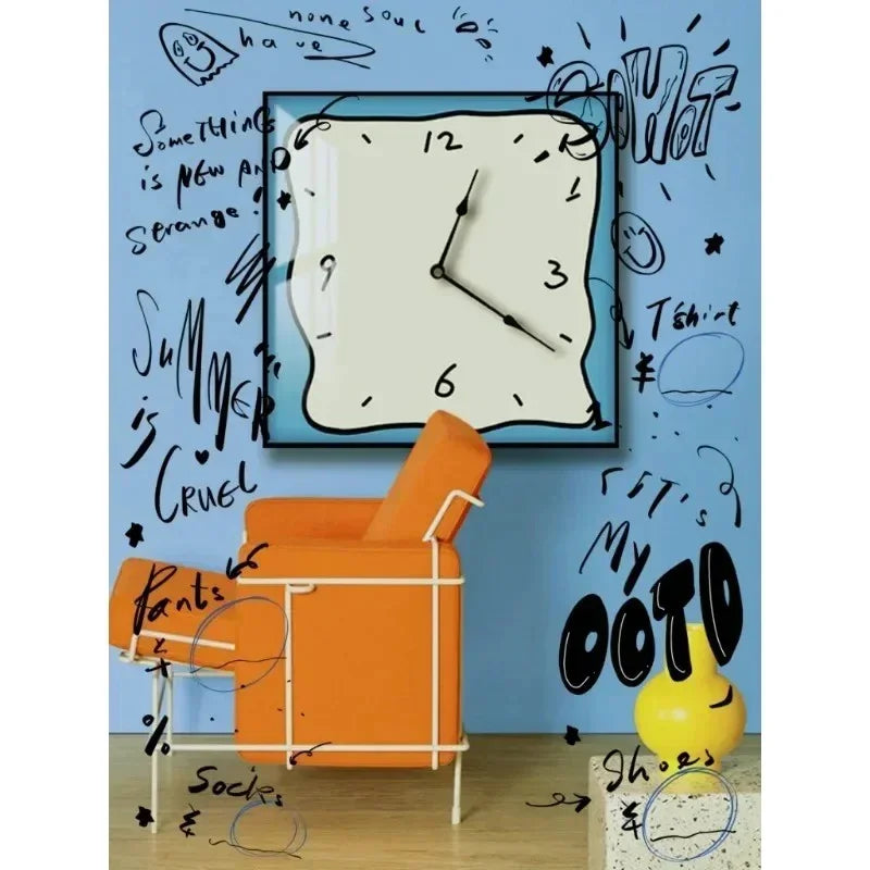 Silent Wall Clock Square Graffiti Art Face Quartz Movement