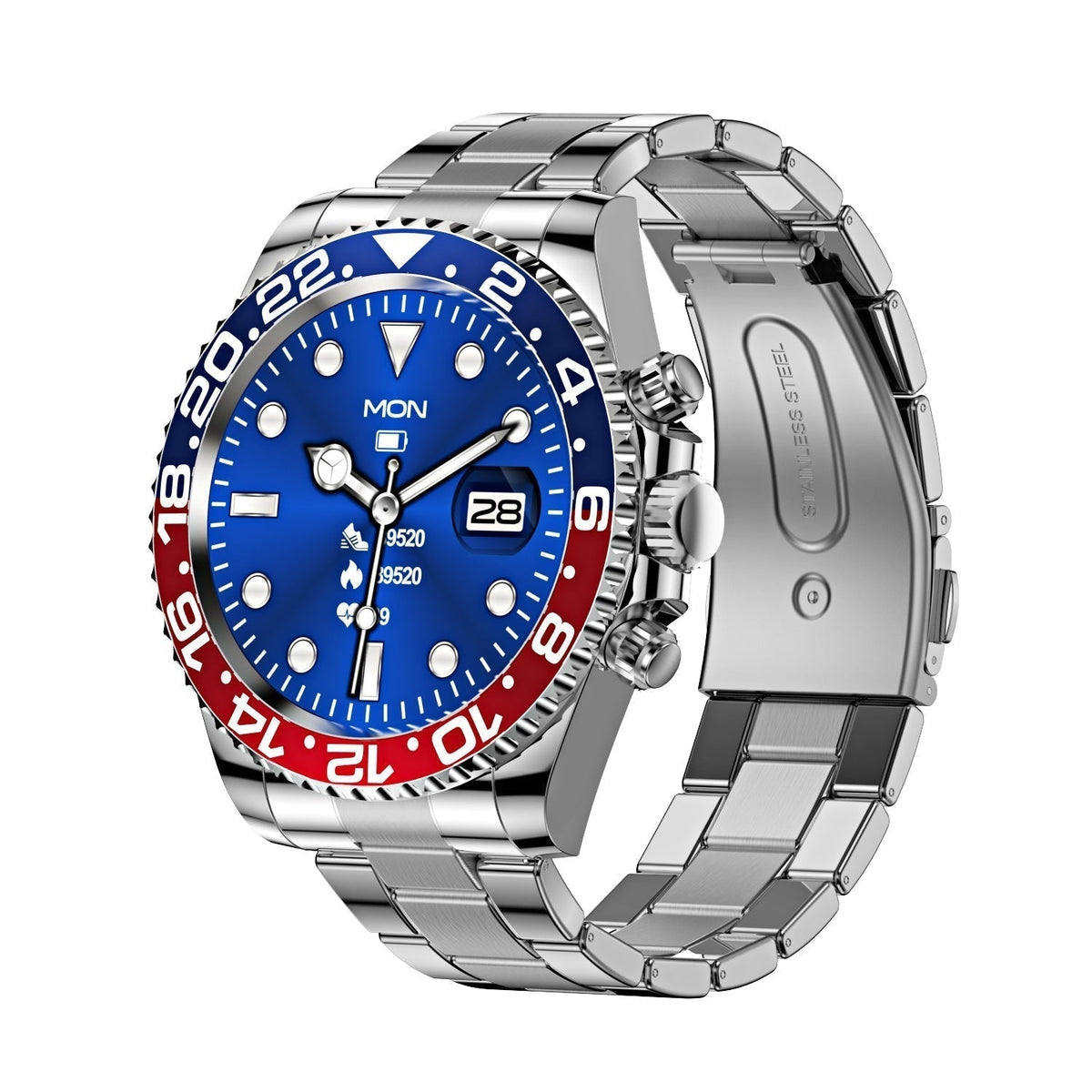 Smart Watch Stainless Steel Band Fitness Tracker Heart Rate Sleep Call Notifications IP68
