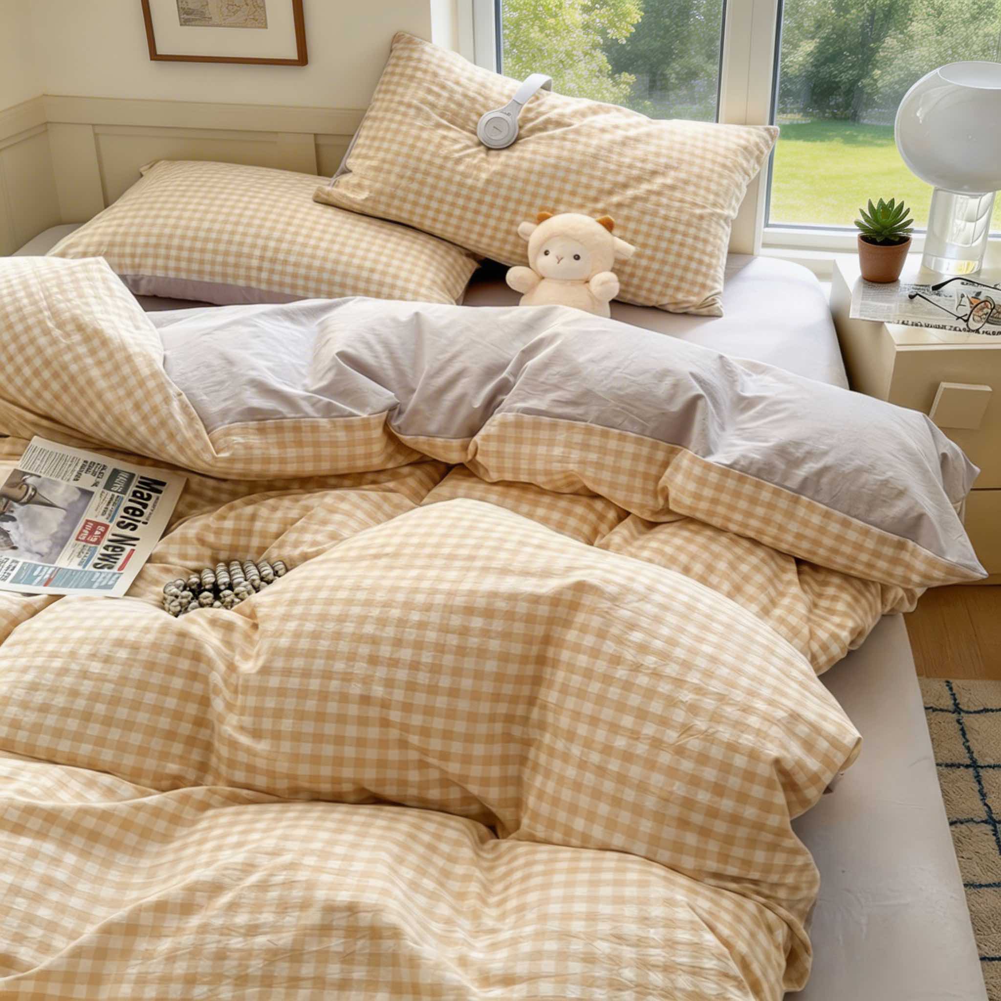 Pastel Plaid Bedding Set with Double Sided Duvet Cover