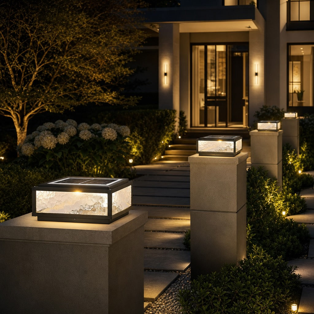 Modern Square Outdoor Pillar Light with Solar or Mains Power