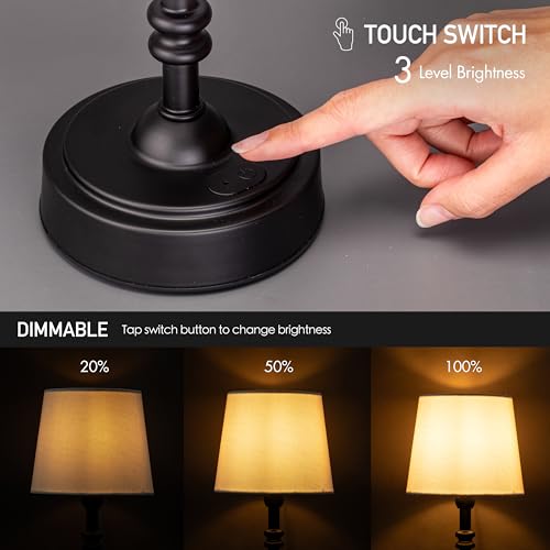 Bedside Lamp Cordless Rechargeable Mini Lampshade Classic Turned Stem USB Dimmable Bedroom Nightstand