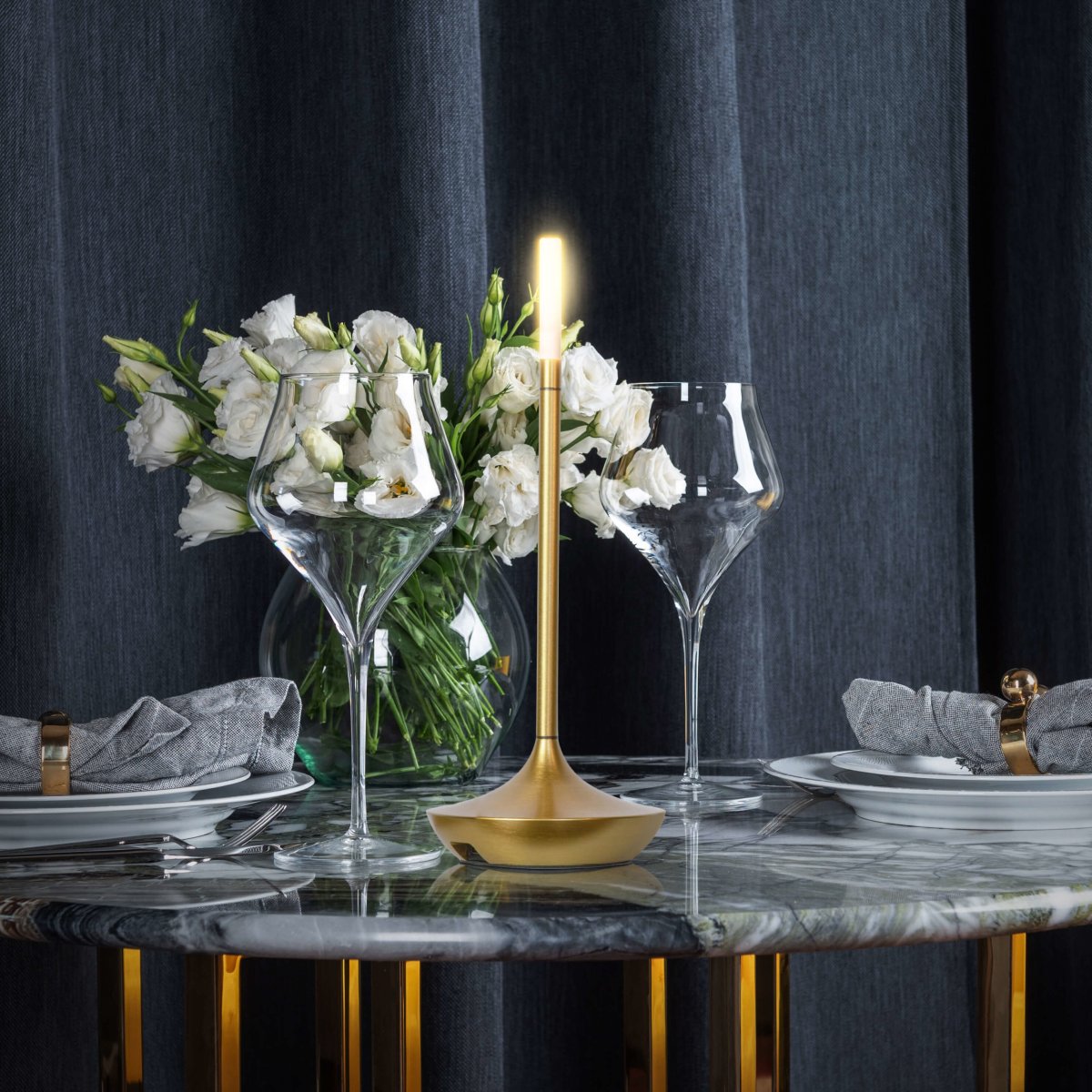 Cordless Candle Lamp Rechargeable LED Candlestick Table Light Touch Dimmable Aluminium Dining Bedside