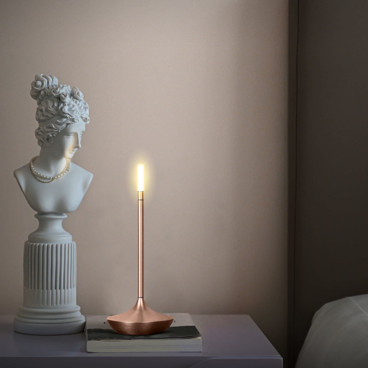 Cordless Candle Lamp Rechargeable LED Candlestick Table Light Touch Dimmable Aluminium Dining Bedside