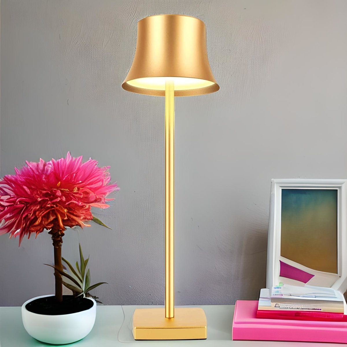 Cordless Touch Lamp Metal Bell Shade Rechargeable USB Power Bank Dimmable Bedside Living Room