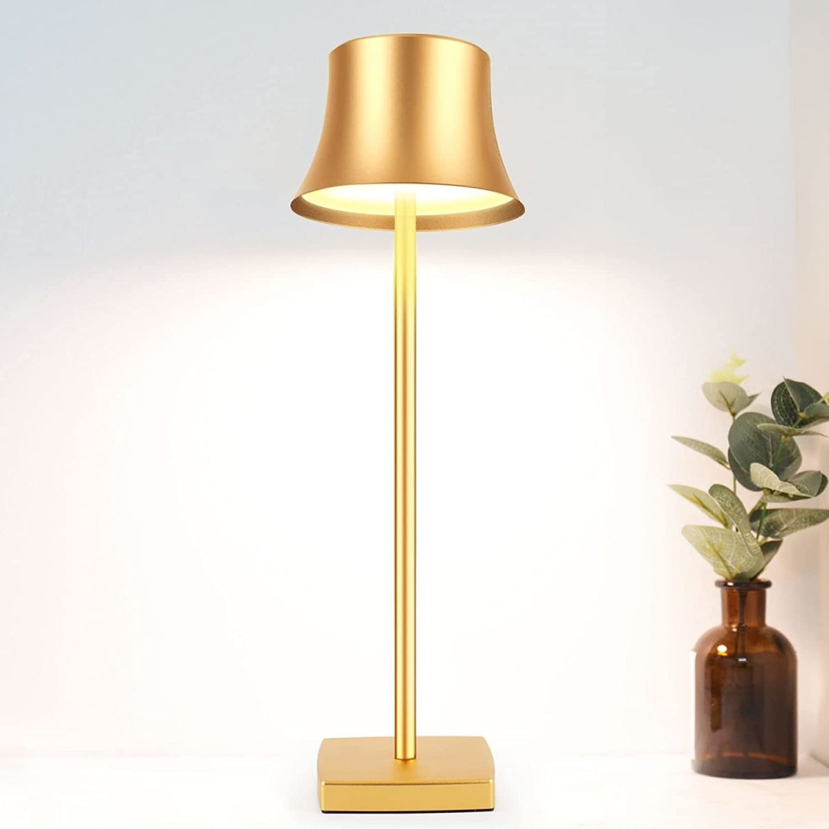 Cordless Touch Lamp Metal Bell Shade Rechargeable USB Power Bank Dimmable Bedside Living Room