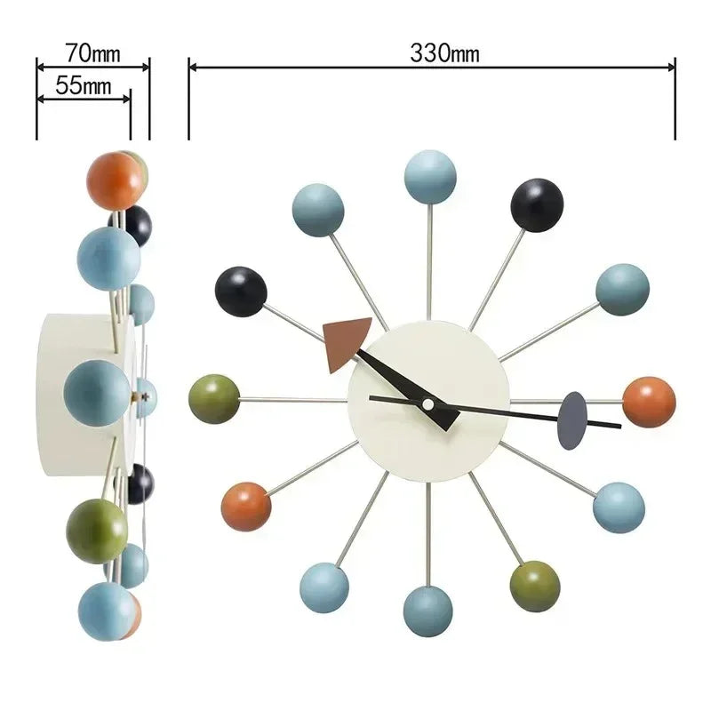 Mid Century Ball Wall Clock 33 cm Silent Quartz Movement