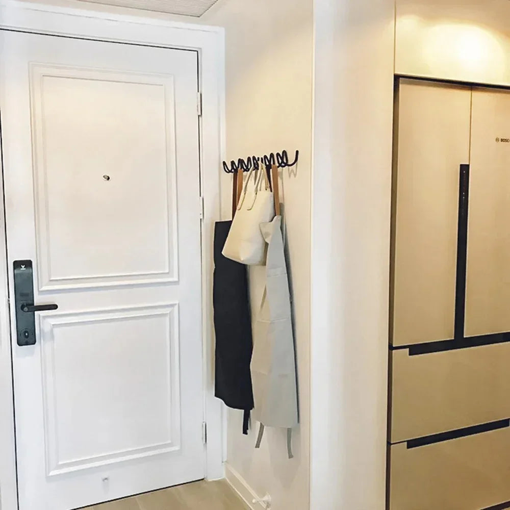 Wrought Iron Wall Hook Rack Wave Design for Entryways
