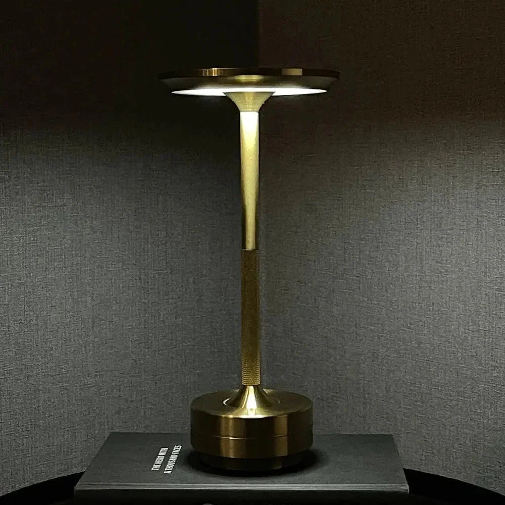 Cordless Lamp Spun Aluminium Disc Top Rechargeable LED IP66 3 Colour Temperature Touch Dimmable Hotel