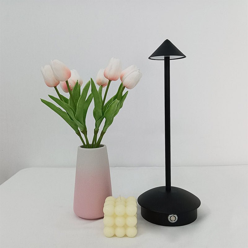 Rechargeable Table Lamp Slim Cone Shade Aluminium Cordless LED IP65 Touch Dimmable Bar Bedside