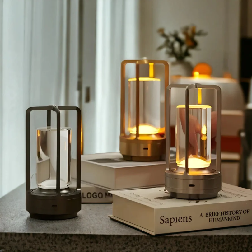 Cordless Table Lamp Crystal Style Lantern Metal Cage Rechargeable Touch Dimmable Bedside