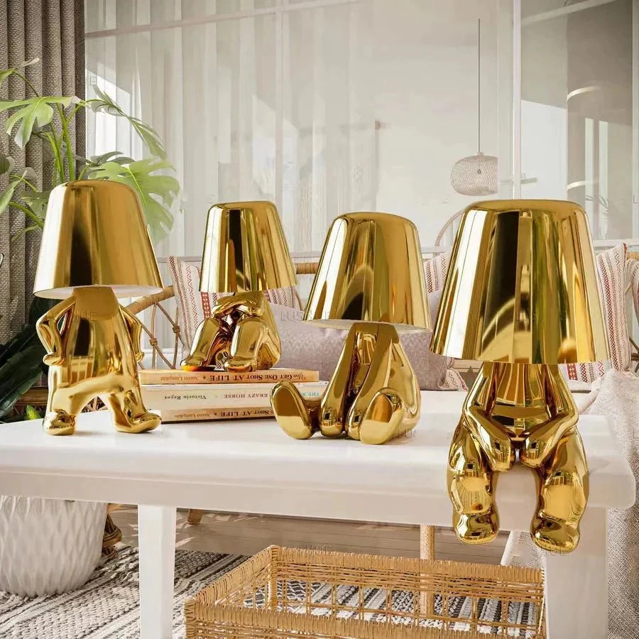 Cordless Table Lamp Thinker Figure Sculpture Rechargeable Touch Dimmable Novelty Shelf Bedside Decor