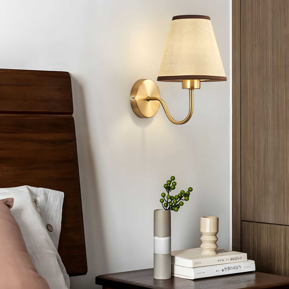 Wireless Wall Sconce Set of 2 Tapered Fabric Shade Rechargeable RGB Remote Control Timer Bedroom Living Room