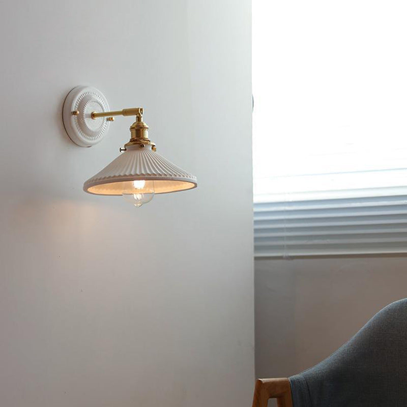 Wall Light Sconce Ceramic Brass Round Vintage Traditional Living Room Bedroom Hallway