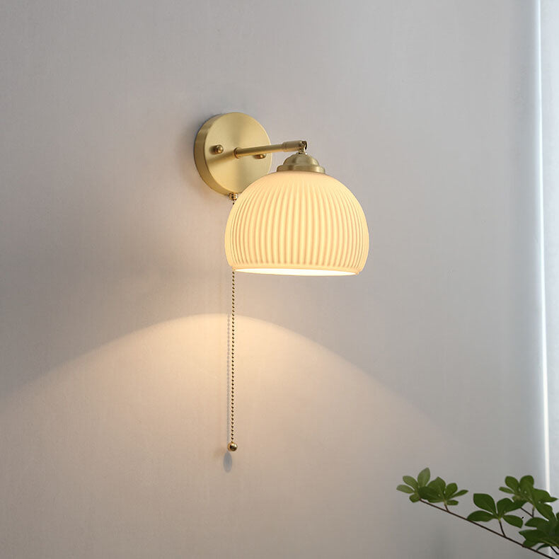 Wall Light Sconce Pull Cord Striped Glass Brass Nordic Bedroom Living Room Reading