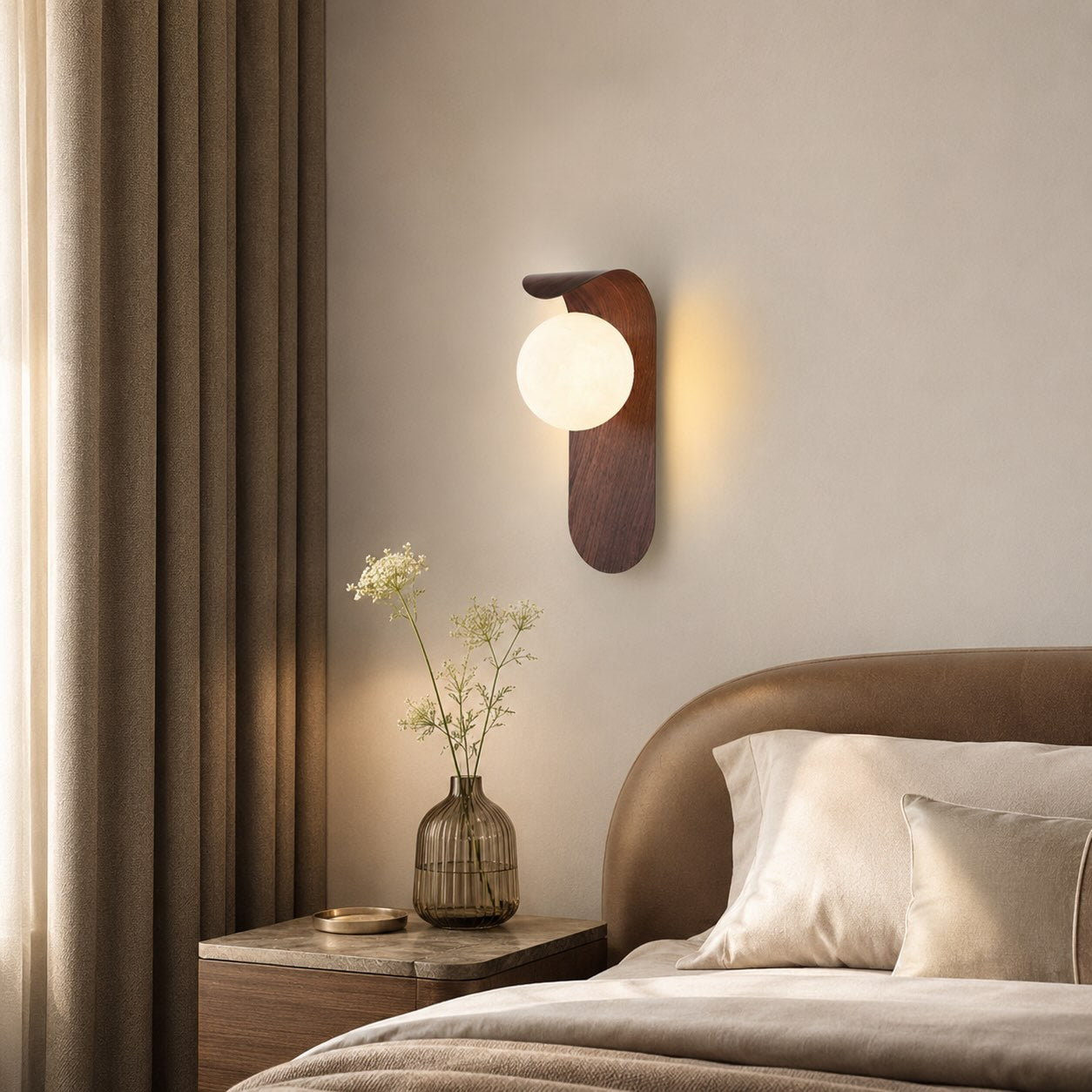 Bentwood Wall Sconce with Opal Glass Shade for Bedrooms