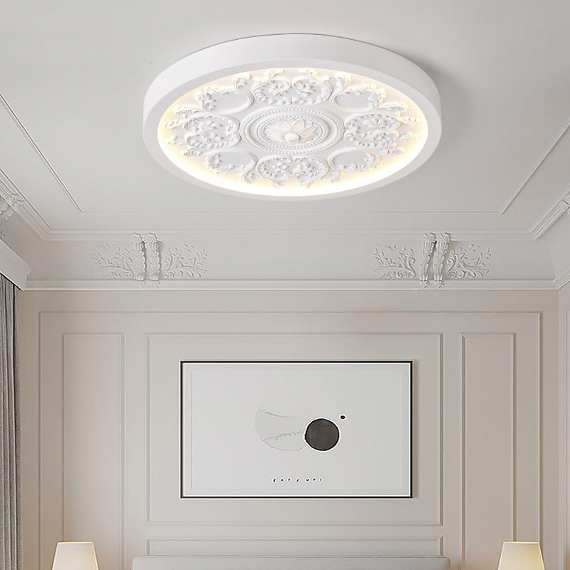 Flush Mount Ceiling Light LED Carved Dimmable Remote Minimalist Bedroom Living Room
