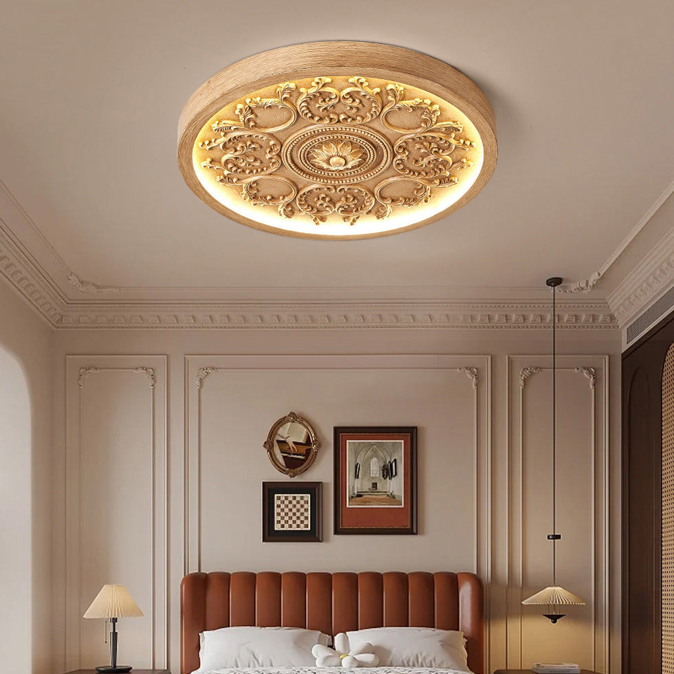Flush Mount Ceiling Light LED Carved Dimmable Remote Minimalist Bedroom Living Room