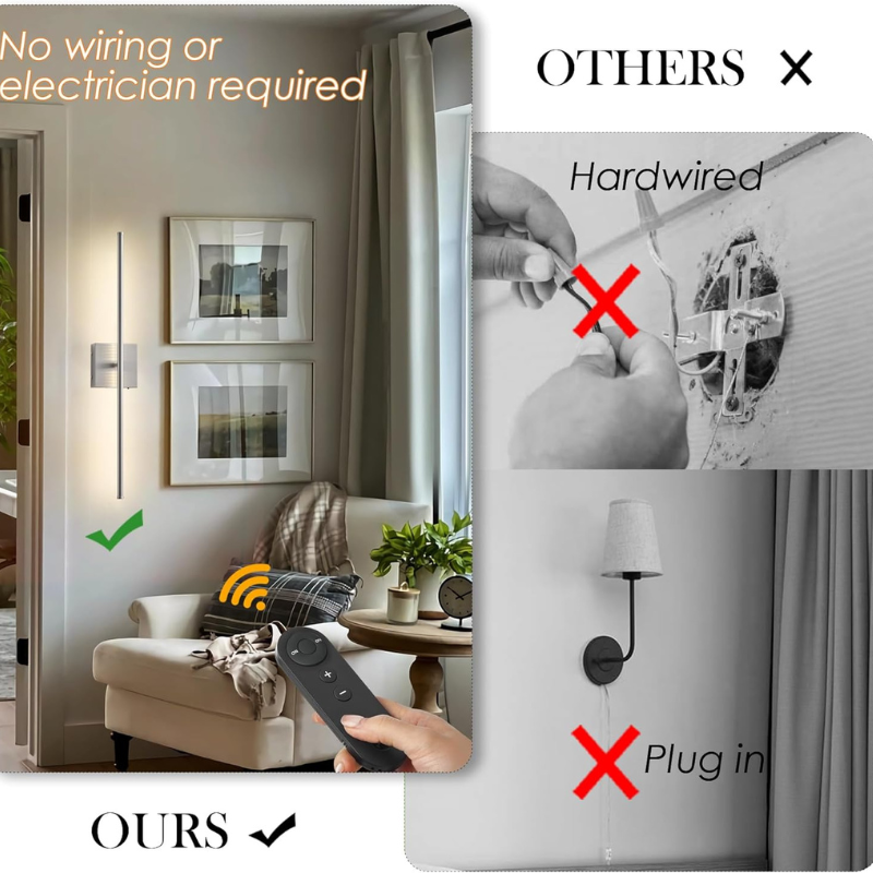 Wireless Wall Sconce Set of 2 Linear Stick Light Rechargeable Metal Dimmable Hallway Dining Room