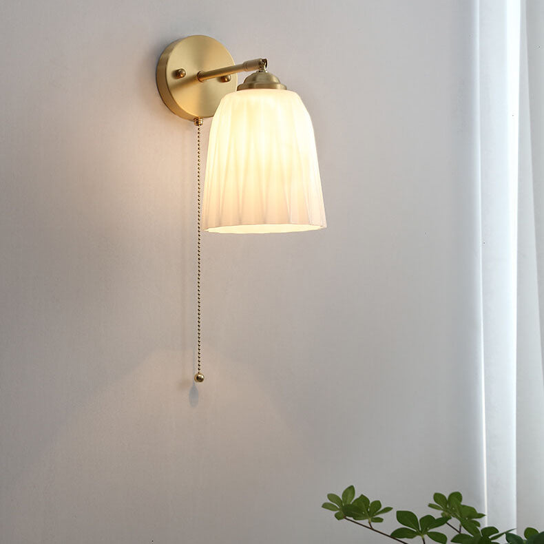 Wall Light Sconce Pull Cord Striped Glass Brass Nordic Bedroom Living Room Reading
