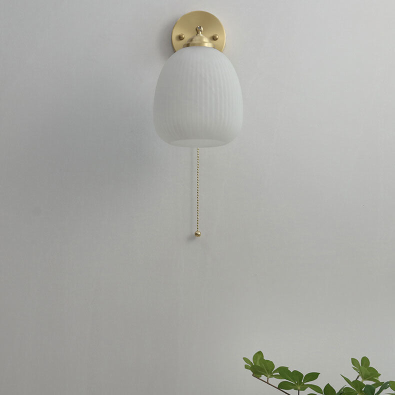 Wall Light Sconce Pull Cord Striped Glass Brass Nordic Bedroom Living Room Reading