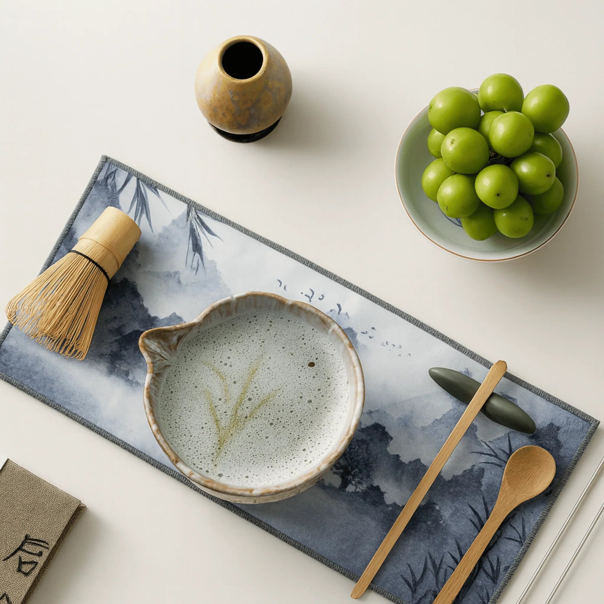 Matcha Tea Set 8 Piece Ceramic Bowl Bamboo Whisk and Sieves