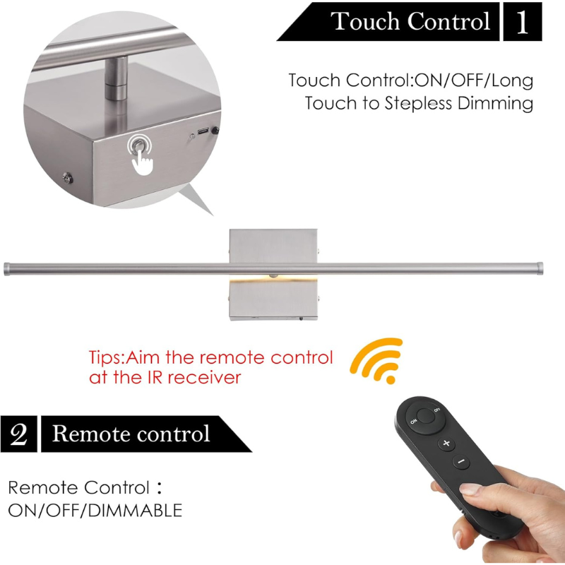 Wireless Wall Sconce Set of 2 Linear Stick Light Rechargeable Metal Dimmable Hallway Dining Room