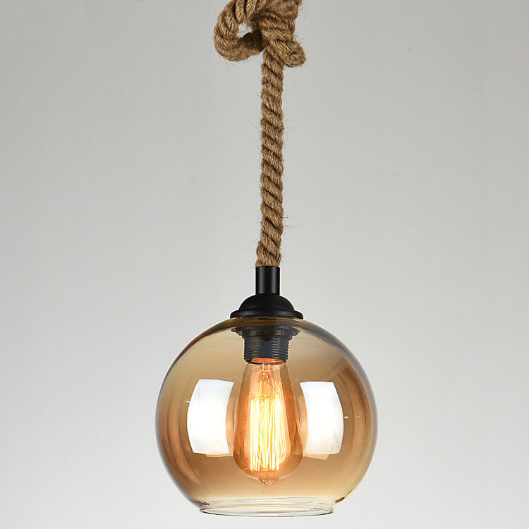 Pendant Light Glass Rope Hanging Vintage Traditional Kitchen Island Dining Living Room