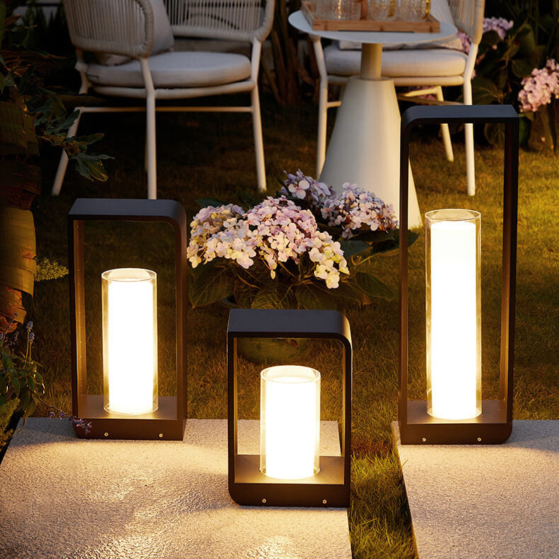 Garden Light Outdoor LED Stainless Steel Square Bollard Solar Waterproof Lawn Landscape Patio