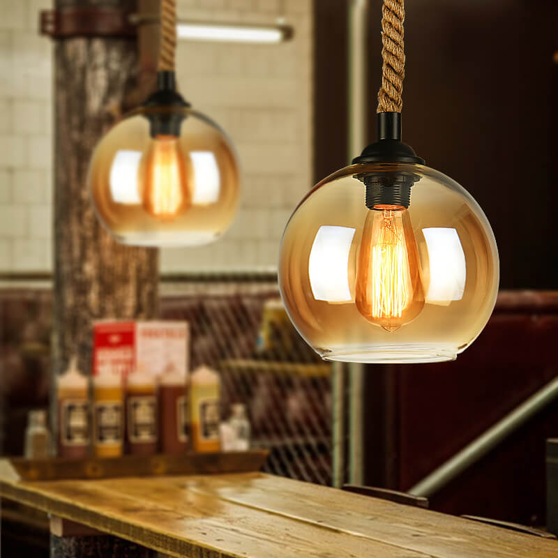 Pendant Light Glass Rope Hanging Vintage Traditional Kitchen Island Dining Living Room