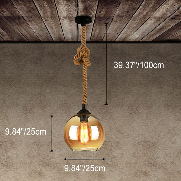 Pendant Light Glass Rope Hanging Vintage Traditional Kitchen Island Dining Living Room