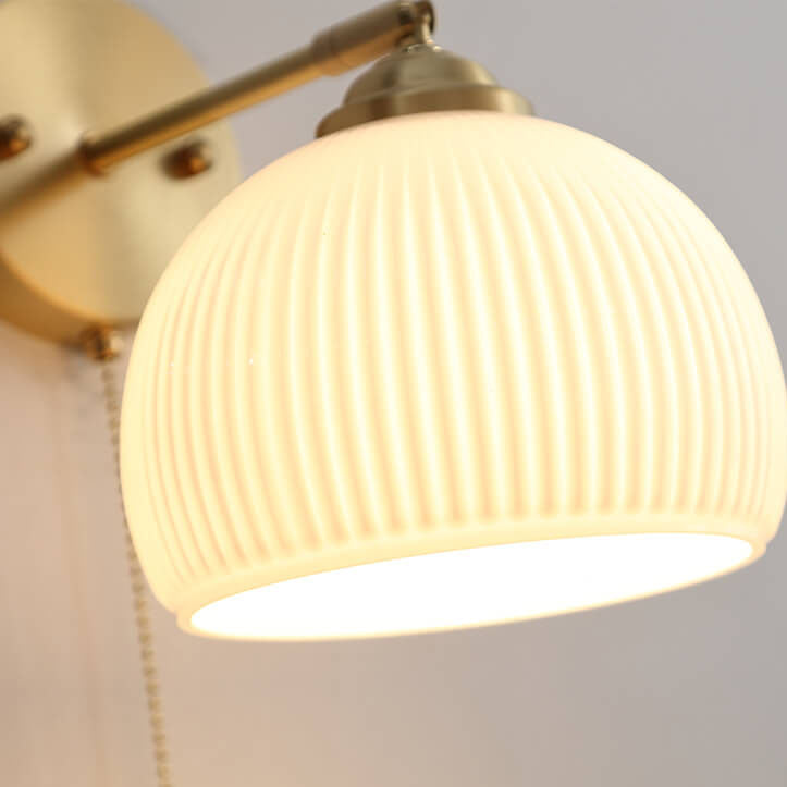 Wall Light Sconce Pull Cord Striped Glass Brass Nordic Bedroom Living Room Reading