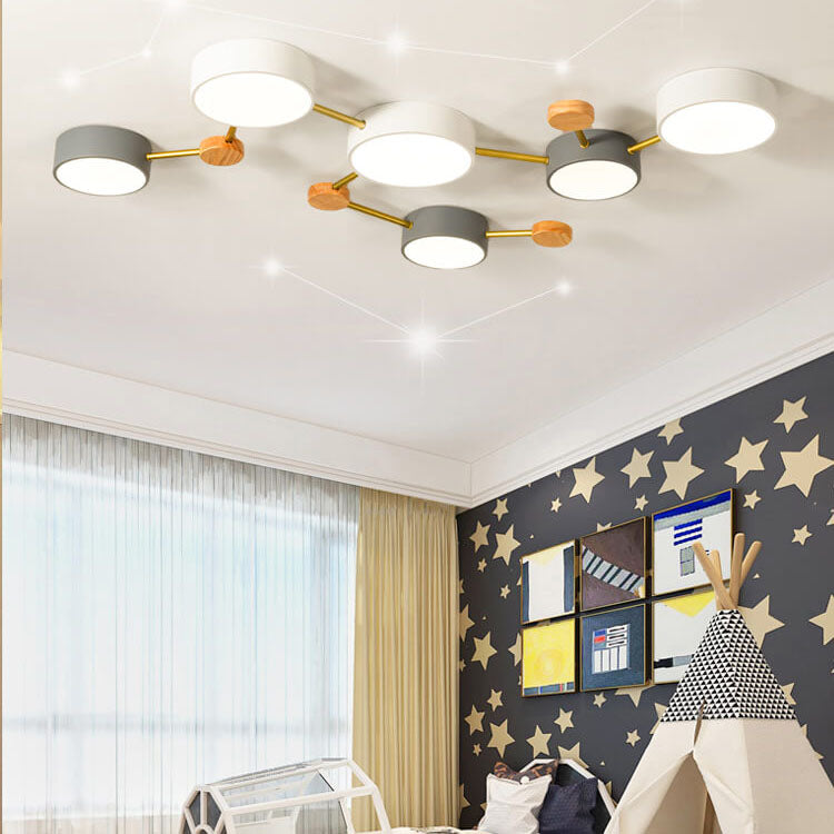 Flush Mount Ceiling Light LED Solid Wood Iron Linear Scandinavian Living Room Hallway