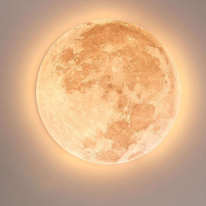 Flush Mount Ceiling Light LED Wooden Moon Round Acrylic Living Room Bedroom Hallway