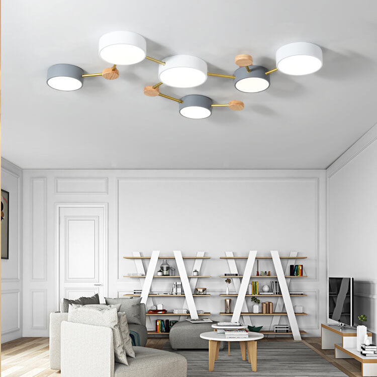 Flush Mount Ceiling Light LED Solid Wood Iron Linear Scandinavian Living Room Hallway