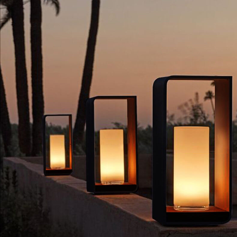 Garden Light Outdoor LED Stainless Steel Square Bollard Solar Waterproof Lawn Landscape Patio