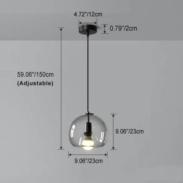 Pendant Light Smoke Grey Hand Blown Glass Dome Minimalist Kitchen Island Dining Bedroom