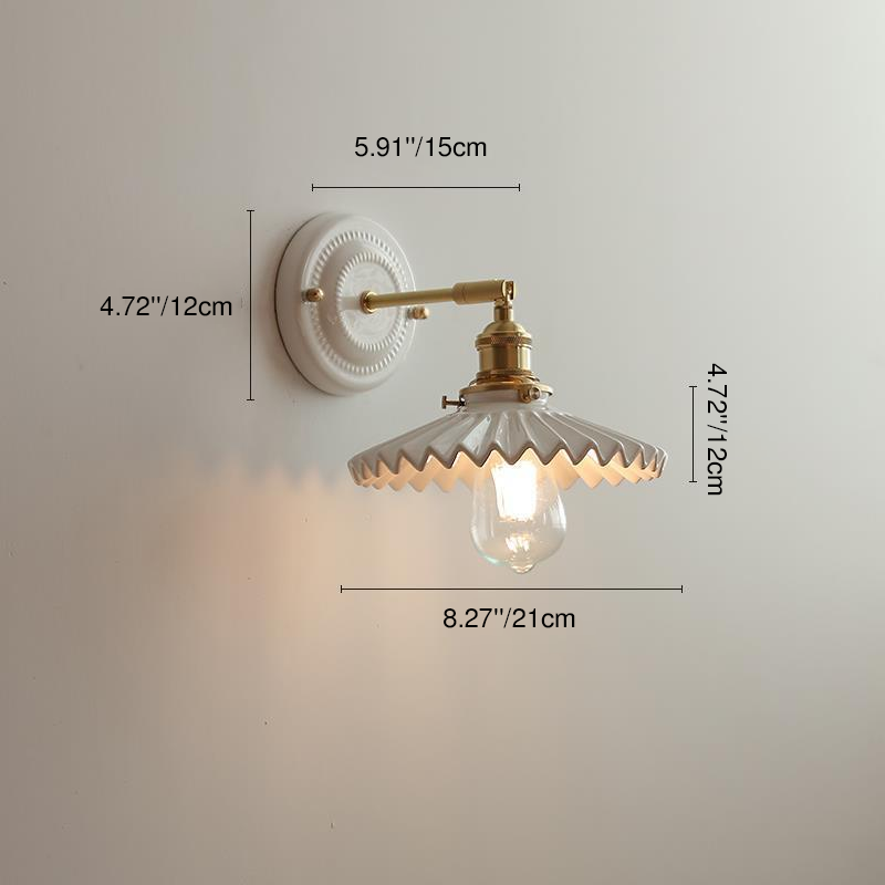 Wall Light Sconce Ceramic Brass Round Vintage Traditional Living Room Bedroom Hallway