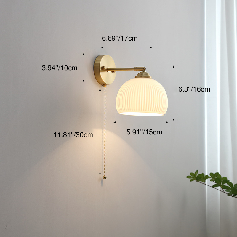 Wall Light Sconce Pull Cord Striped Glass Brass Nordic Bedroom Living Room Reading