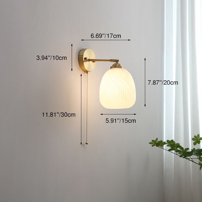 Wall Light Sconce Pull Cord Striped Glass Brass Nordic Bedroom Living Room Reading