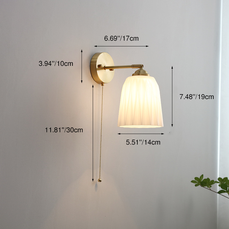 Wall Light Sconce Pull Cord Striped Glass Brass Nordic Bedroom Living Room Reading