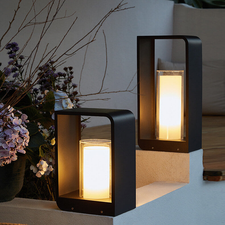 Garden Light Outdoor LED Stainless Steel Square Bollard Solar Waterproof Lawn Landscape Patio