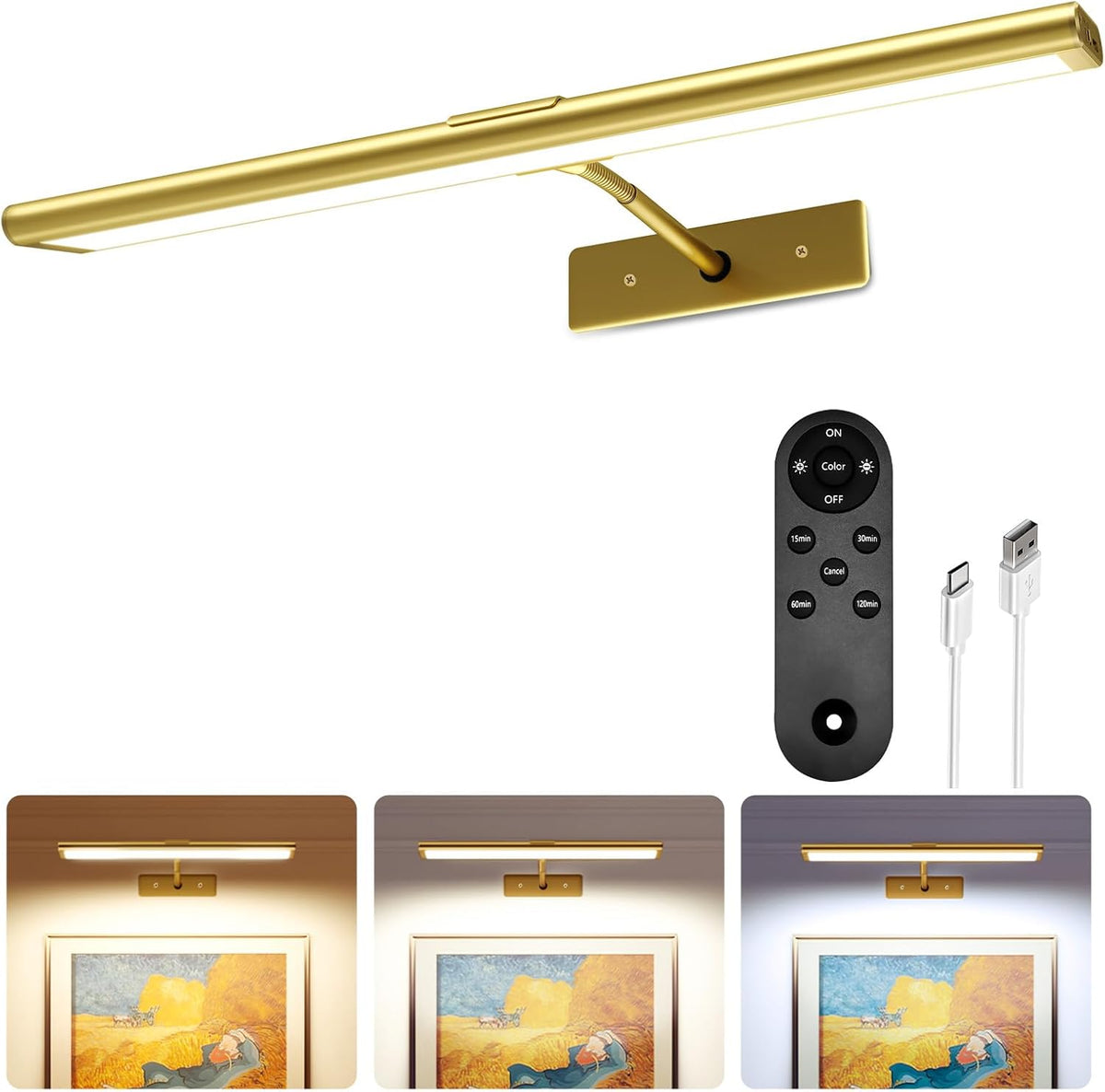 Picture Light Wireless Rechargeable LED with Remote Timer 3 Colour Temperature RGB Magnetic Art Display