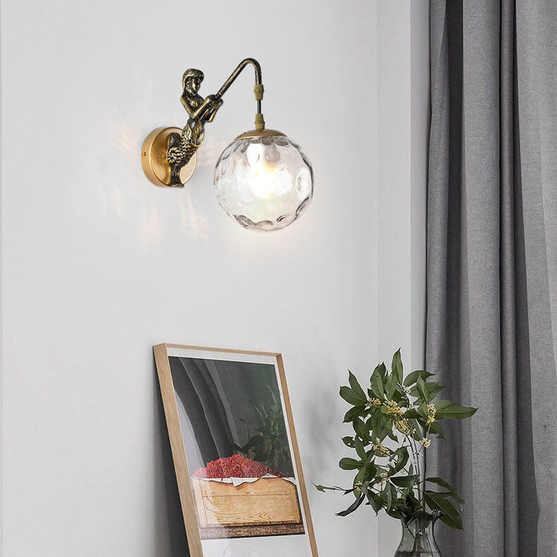 Wall Light Sconce Orb Glass Shade Vintage Rustic Bedroom Living Room Hallway